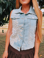 Pearl Embellished Denim Vest