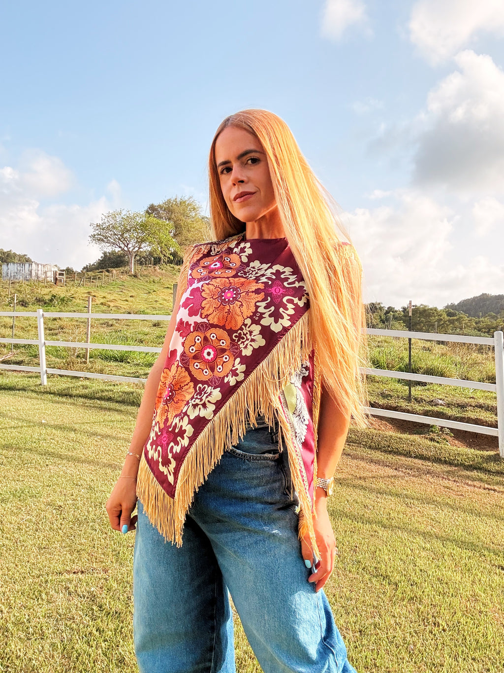 Ofelia Floral Satin-Look Fringe Top