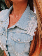 Pearl Embellished Denim Vest