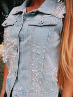 Pearl Embellished Denim Vest