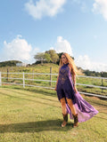 Camelia Embroidered High-Low Halter Dress